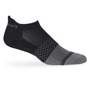 Premium Black Ankle Socks with mesh foot and cushioned footbed on mannequin