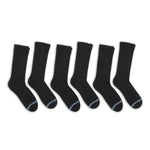 6 pairs of premium DeadSoxy casual crew socks with black base color and 2 light blue accent stripes across toes.