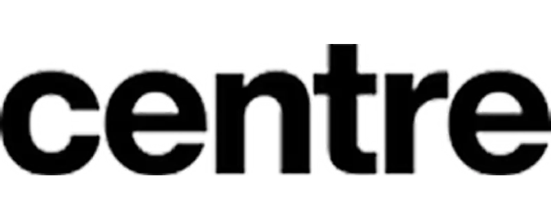 Black ’centre’ logo with bold, sans-serif lettering.