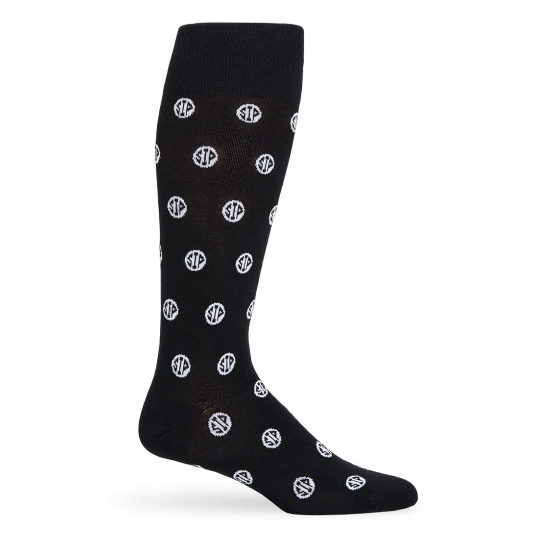 Black Sip Dots Dress Sock with 'We Run the Sip' dot pattern and TrueStay‚Ñ¢ technology on mannequin.