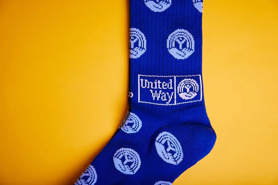 Custom branded United Way logo sock in blue