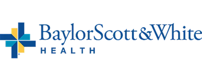 Blue and yellow cross logo with ’baylor scott & white health’ text in blue.
