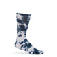 White and Navy Tie-Dye casual crew athletic lounger sock on mannequin.