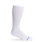 White crew athletic lounger sock on mannequin with light grey double stripe across toe