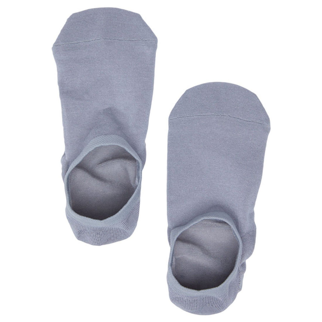 The greyden grey solid no show socks from over the top perspective.