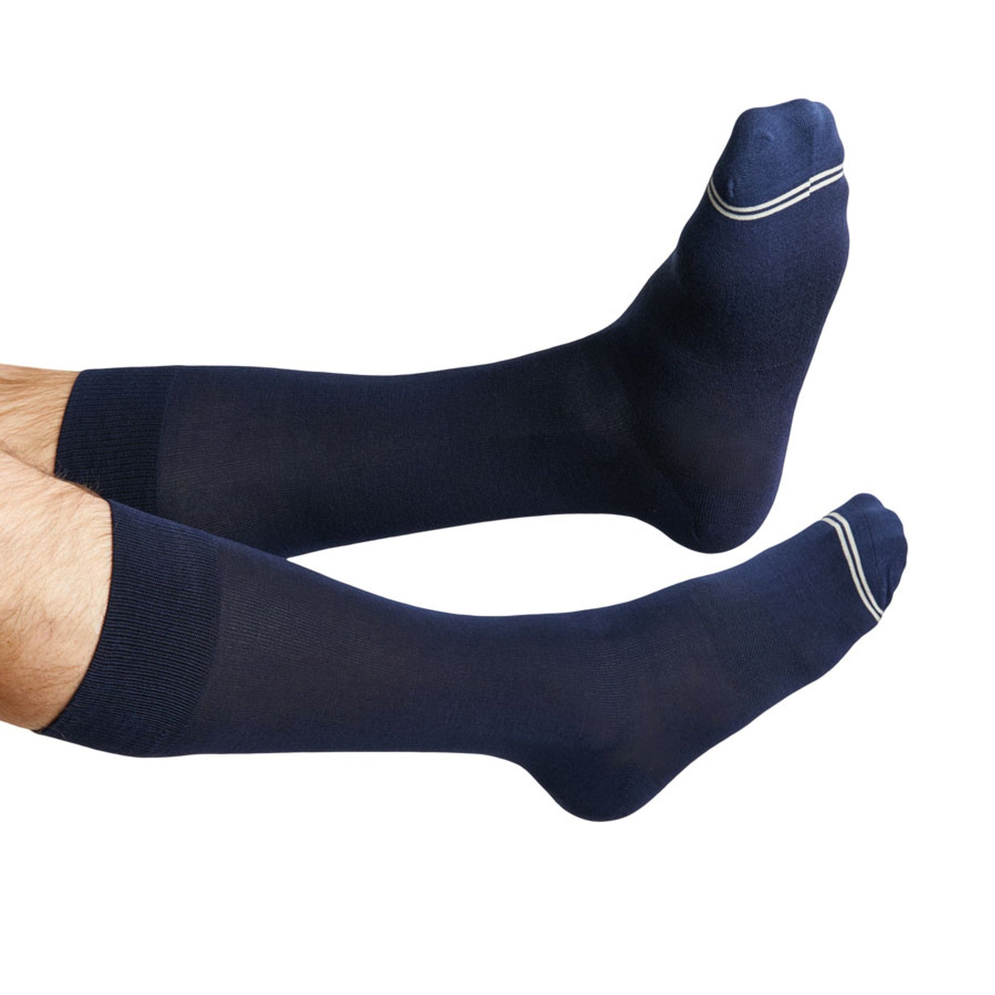 navy dress socks on legs