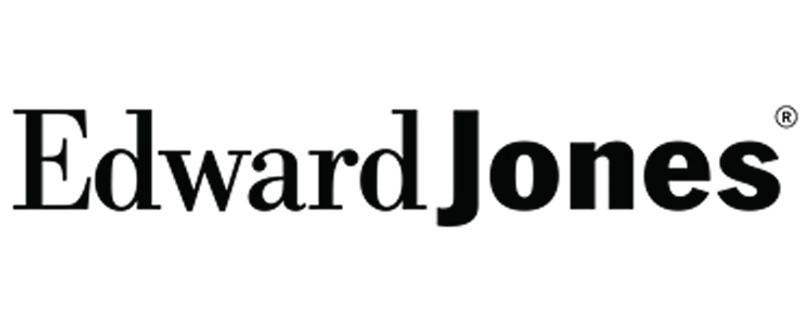 Edward jones logo in dark gray serif font on a black background.