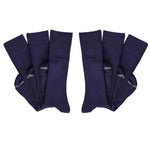 6 pairs of perfect navy boardroom socks folded at heel layered overtop one another