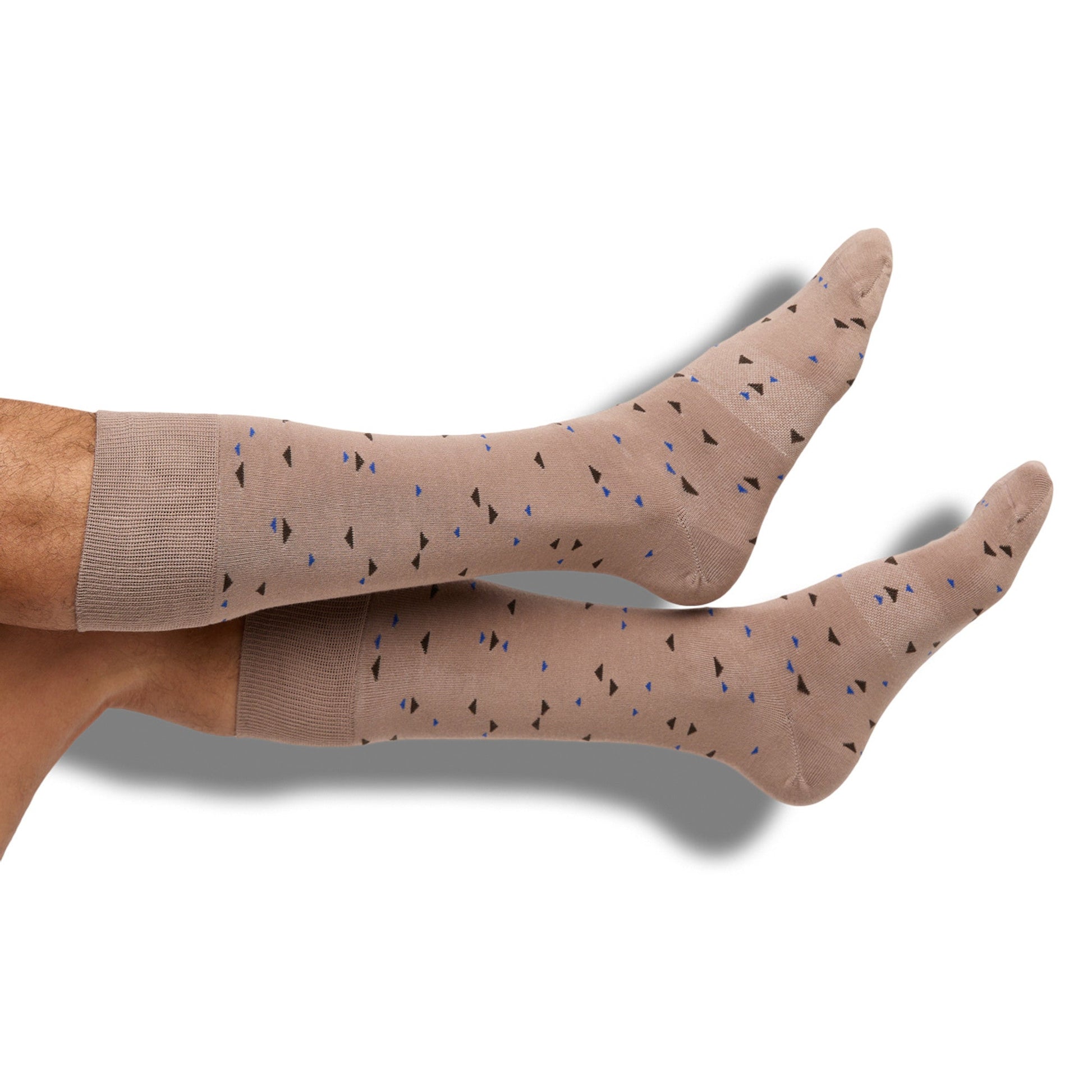 TrueStay‚Ñ¢ Grip in welt of brown dress socks with DeadSoxy in blue