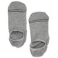 A solid grey cotton no show sock with two accent stripes on the toe