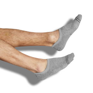 solid grey no show socks with two accent stripes around the toe on leg
