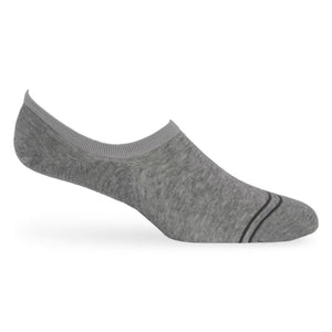 A solid grey cotton no show sock on a mannequin.