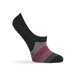 Black no show socks with pink and grey mini stripes for women