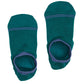 1 pair of no show socks lay flat side by side in solid teal with a steel blue welt and double horizontal stripe over the toe
