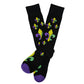 black dress socks with large Fleur de lis designs on laid out flat