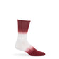 white casual socks with maroon dip dye design on the leg and toe