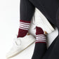 Maroon Retro Howdy Casual Crew Socks with vintage Howdy design from overhead