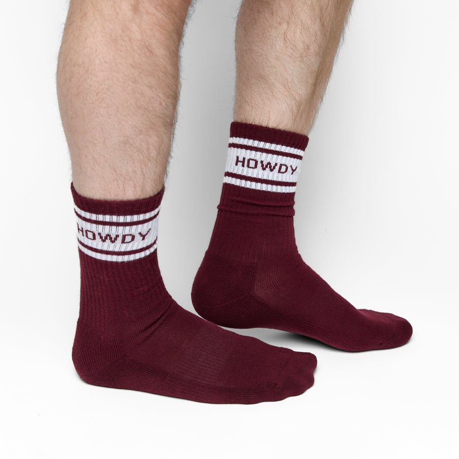 Maroon Retro Howdy Casual Crew Socks - Team Colorways