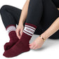 Maroon Retro Stripe Casual Crew Socks with Howdy text on the leg.