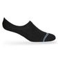 Lay flat no show sock in black with a powder blue double stripe across the toe