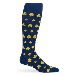 Navy dress socks with gold shamrocks design