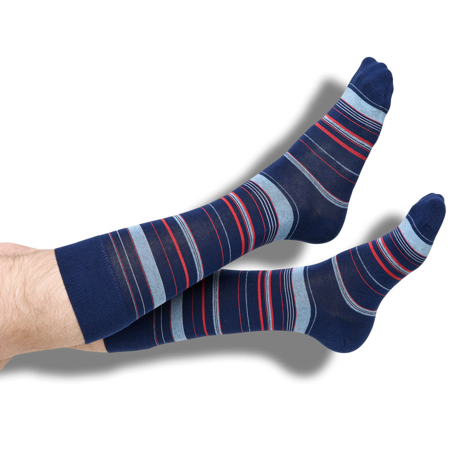Premium Navy Red Stripe Dress Socks