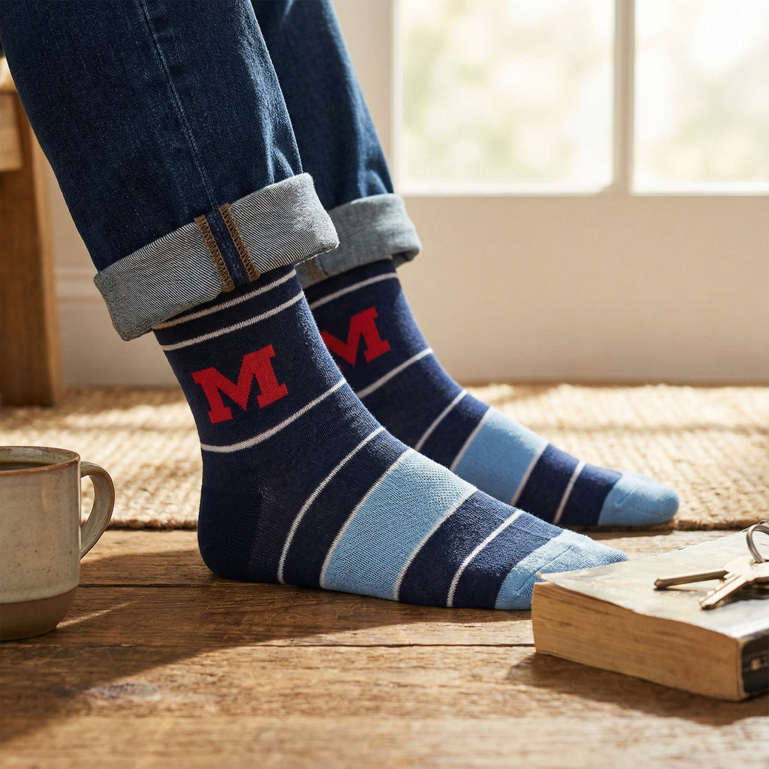 Navy Powder Stripe M Dress Socks - Licensed College Socks