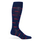 Navy dress socks with REBELS in text in an all over pattern.