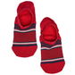 Lay flat no show sock in navy blue with gray for the toe and a gray double stripe above the toe