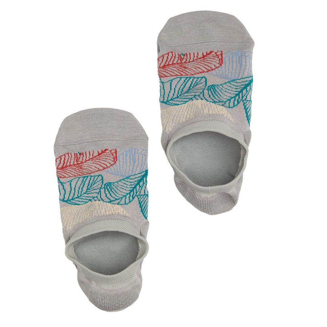 Lay flat no show sock in teal with a green, orange, pink, and powder blue floral pattern