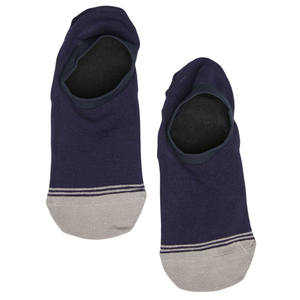 Lay flat no show sock in powder blue with a red, black, white, and blue floral pattern