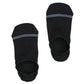 Lay flat no show sock in black with a powder blue double stripe across the toe