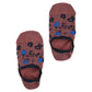 Lay flat dress sock in brown with a black and blue floral pattern