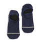 Lay flat no show sock in navy blue with gray for the toe and a gray double stripe above the toe