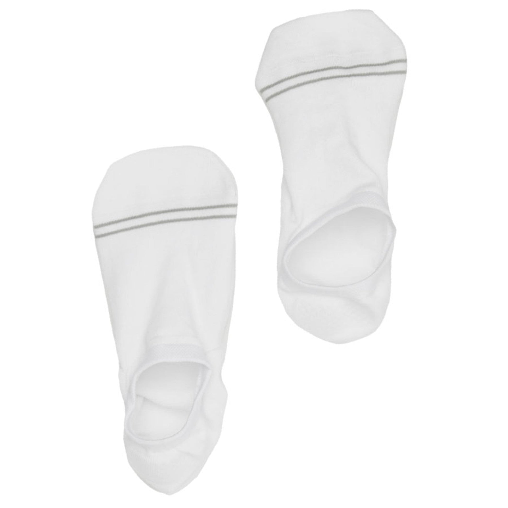 solid white no show socks with two accent stripes around the toe on mannequin