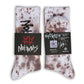 Not.Travis casual collab socks with brown tie dye design showing the signed label and authentication number.