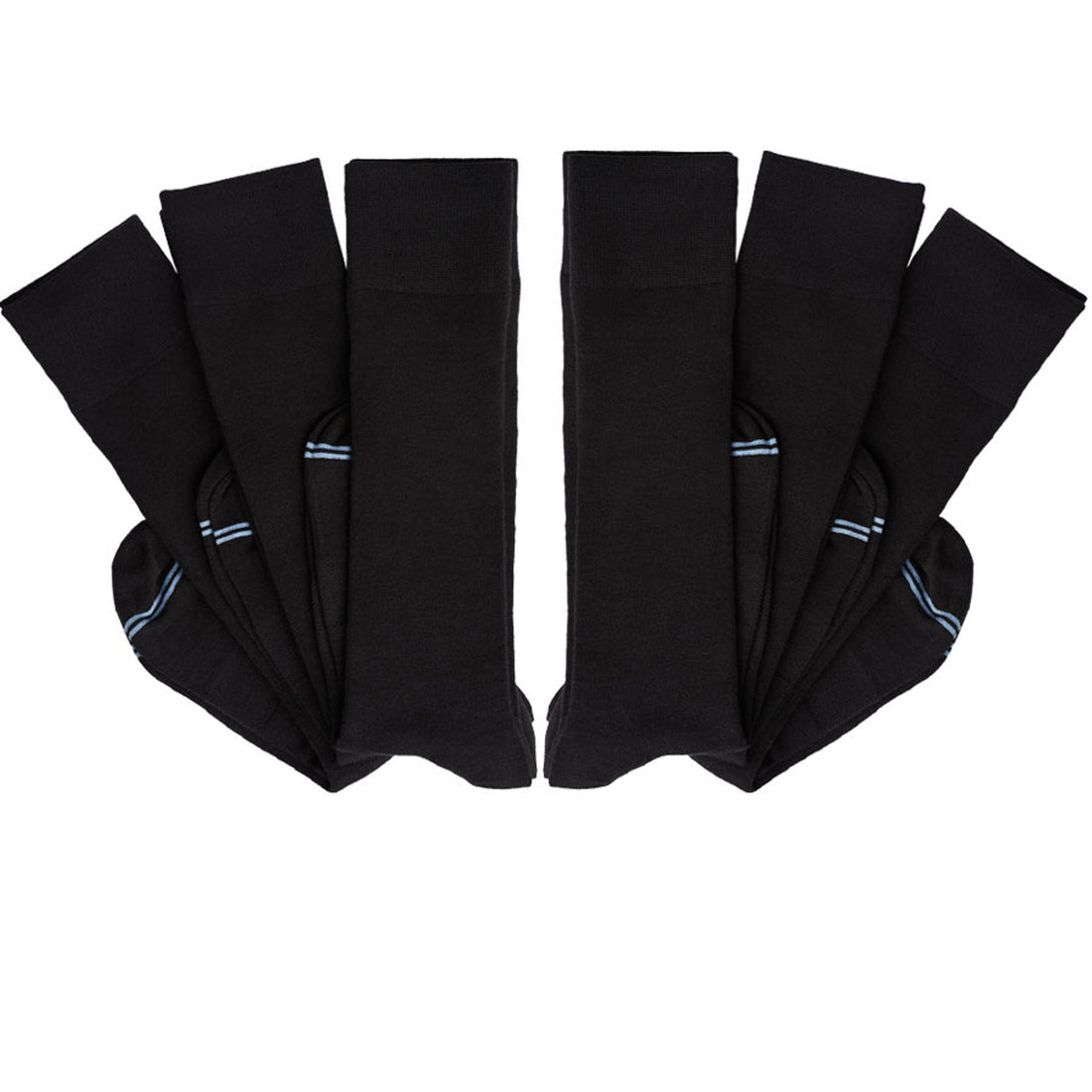 6 pairs of black socks folded at ankle and layered on top of one another