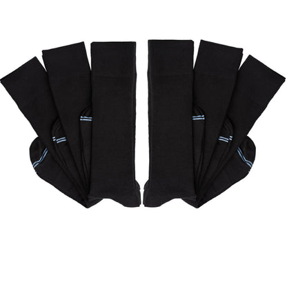 6 pairs of black socks folded at ankle and layered on top of one another