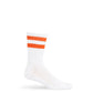 White casual crew socks with orange retro stripes