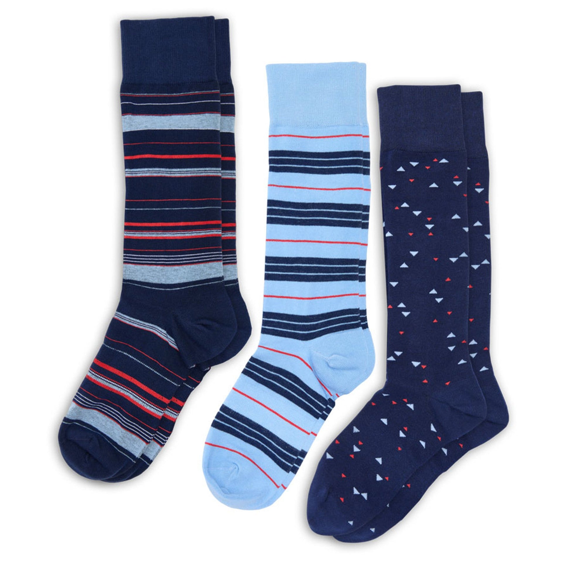 Oxford Dress Sock 3 pack navy and powder blue stripe and chicklet design