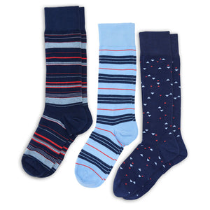 Oxford Dress Sock 3 pack navy and powder blue stripe and chicklet design