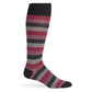 Pink, Grey and Black mini stripe colorblock dress socks shown on a mannequin.
