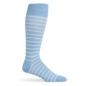 powder blue sock with white stripes shown on mannequin