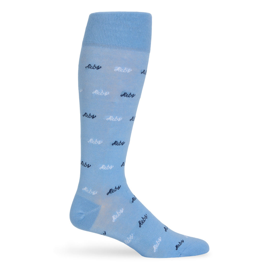 Powder Rebs Dress Sock with 'Rebs' text on mannequin.