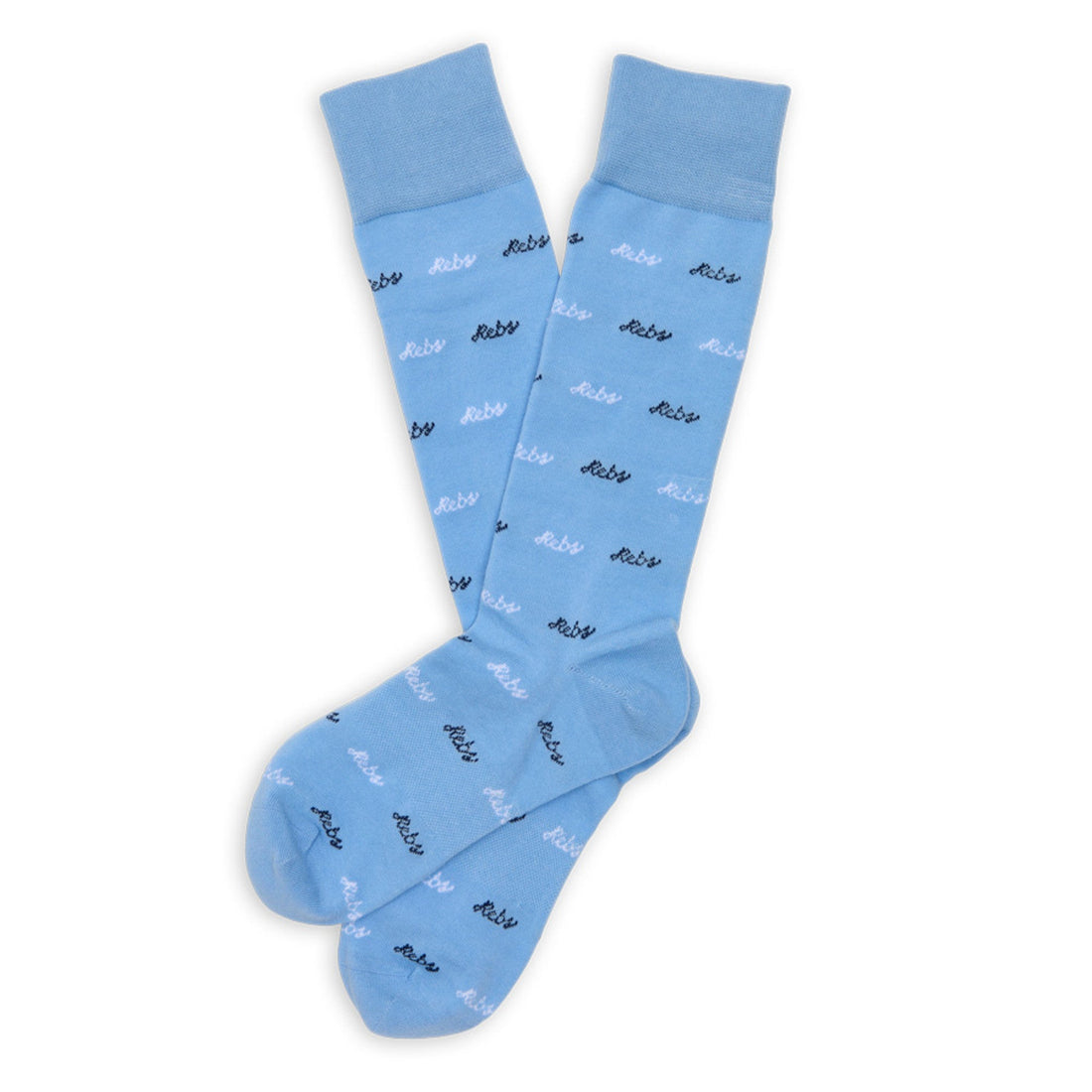 Powder Rebs Dress Sock with 'Rebs' text laid out flat.