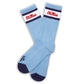Powder Blue retro casual athletic socks with the iconic Ole Miss script logo on the leg laid out flat
