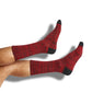 red and black casual socks with marl design and black casual socks with vertical stripe down the back of the leg