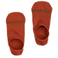 Lay flat no show sock in orange with a green double stripe across the toe