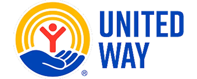 United way logo featuring a red stylized person above a blue hand, set against concentric yellow and white circles.