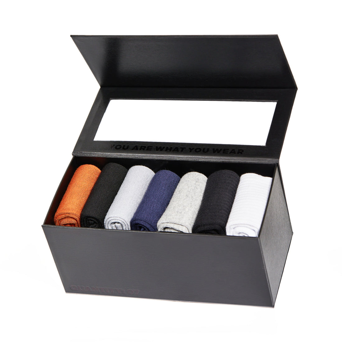 Weekly Supply mixed casual and dress sock 7-pack bundle inside a really nice black box - shown open
